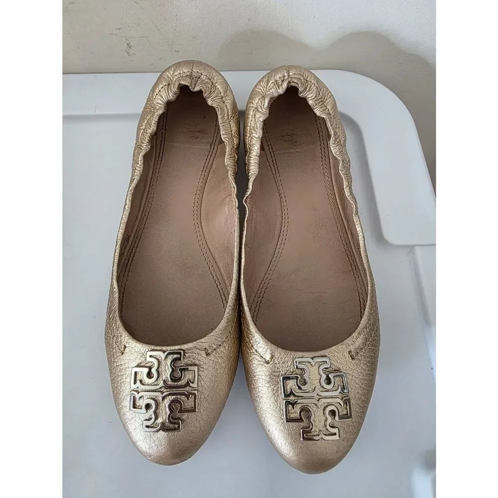 TORY BURCH Melinda Pebbled Leather Ballet Flats 8M